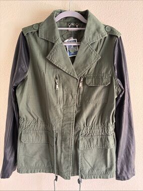 Jou Jou Olive Green Utility Jacket with Dark Sleeves